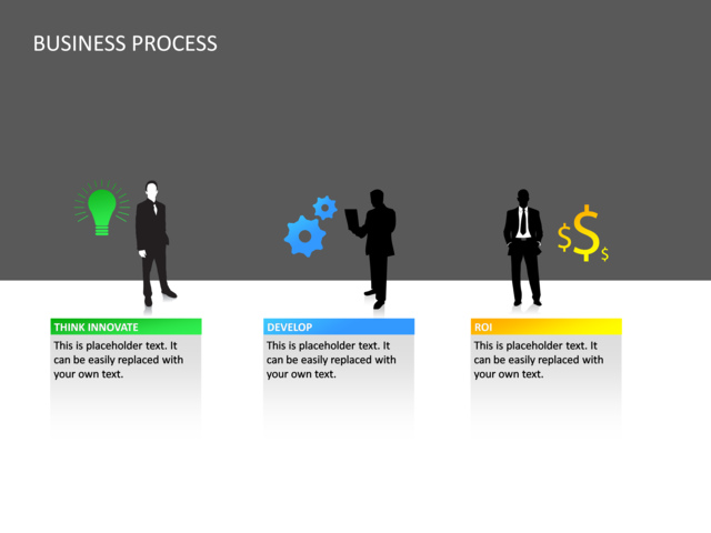 PowerPoint Slide - business-process-diagram-3d-multicolor-3-text-boxes-cg-80