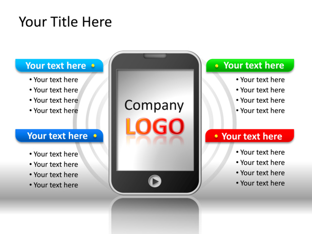 PowerPoint Slide - cellphone-diagram-multicolor-4-boxes-tg-553