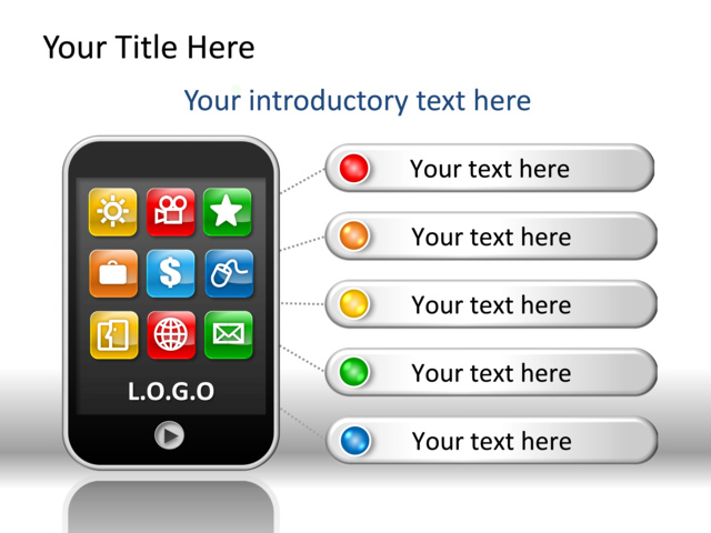 PowerPoint Slide - cellphone-diagram-multicolor-5-lists-tg-552