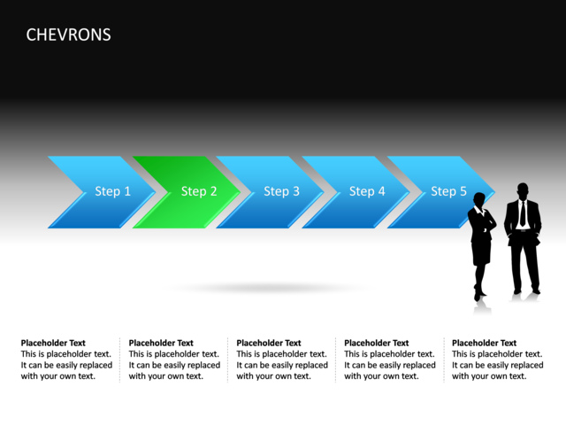 PowerPoint Slide - chevrons-diagram-3d-blue-5-arrows-cg-30