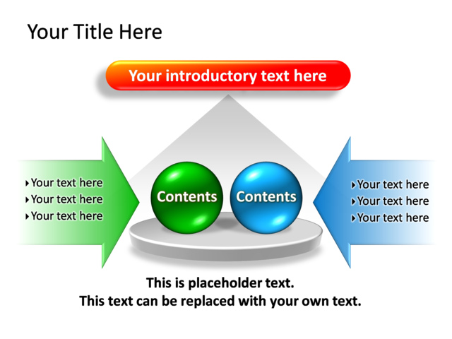 PowerPoint Slide - diagram-arrows-3d-multicolor-2-spheres-tg-238