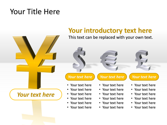 PowerPoint Slide - diagram-currency-yellow-4-currencies-tg-470