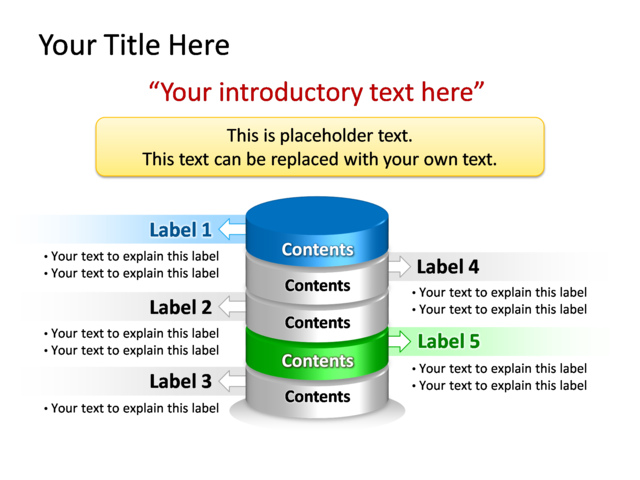 PowerPoint Slide - diagram-cylinder-3d-blue-5-cylinders-tg-216