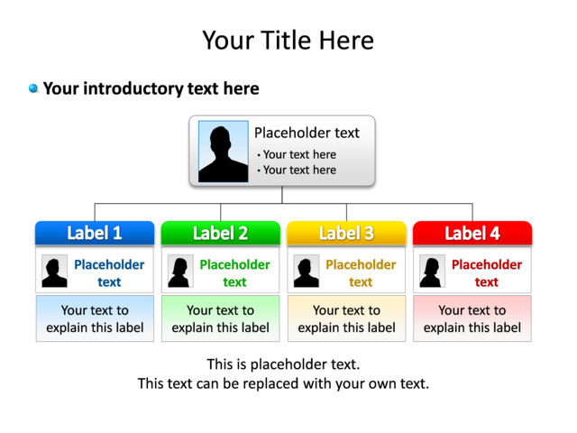 PowerPoint Slide - diagram-hierarchy-multicolor-4-departments-tg-327