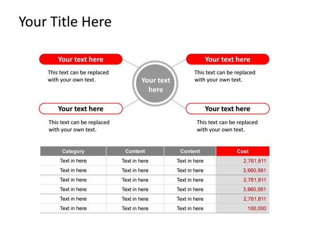 PowerPoint Slide - diagram-table-red-3-boxes-tg-381