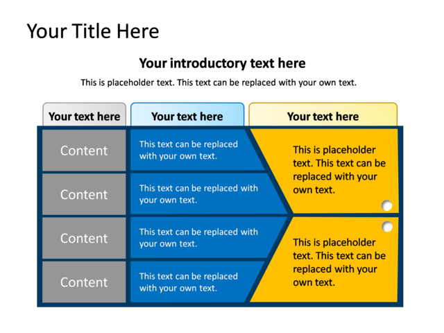 PowerPoint Slide - diagram-text-box-blue-3-sections-tg-386