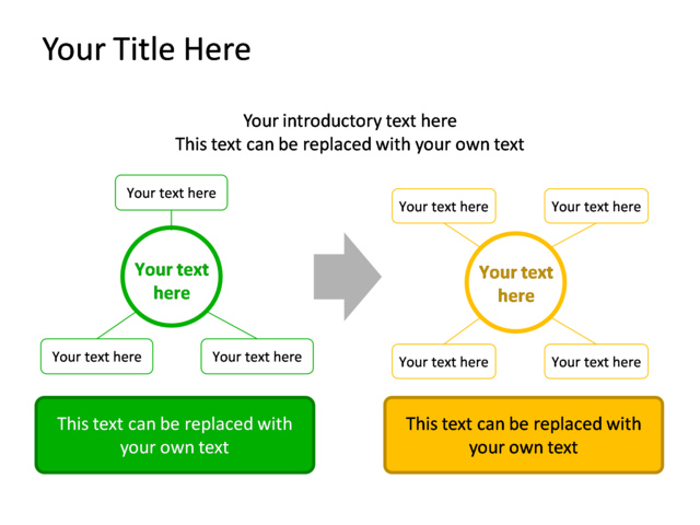 PowerPoint Slide - diagram-text-box-yellow-2-departments-tg-339