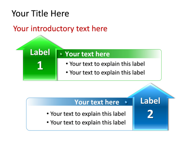 PowerPoint Slide - diagram-textbox-blue-2-arrows-tg-422
