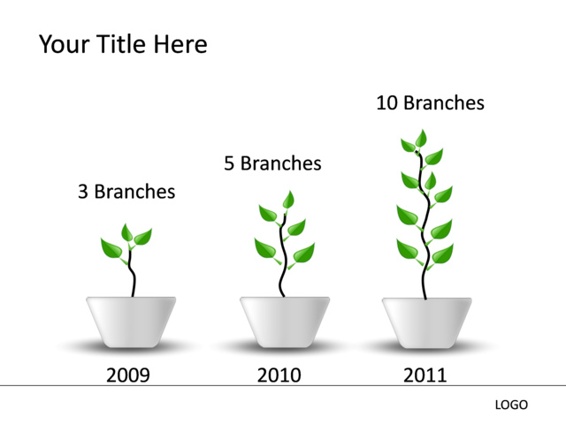 PowerPoint Slide - growth-diagram-3d-green-3-plants-mp-187