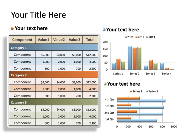 PowerPoint Slide - table---clustered-column-diagram-multicolor-3-sectors-tg-89