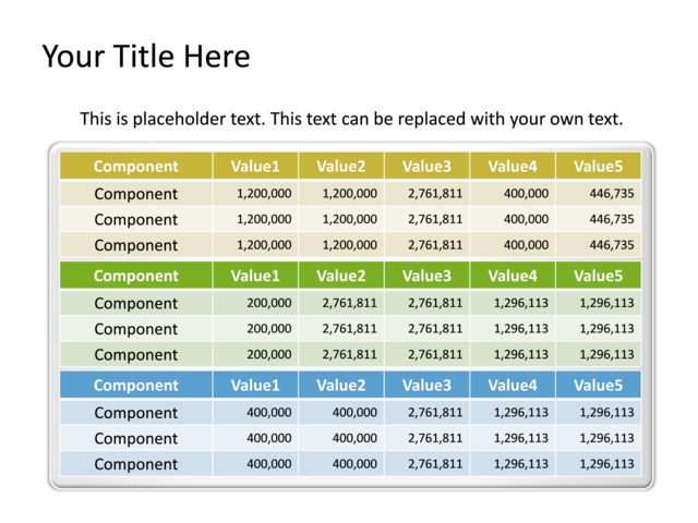PowerPoint Slide - table-diagram-multicolor-3-sectors-tg-94