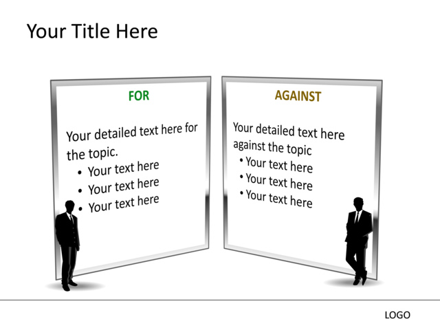 PowerPoint Slide - text-box-diagram-3d-grey-2-silhouettes-mp-153