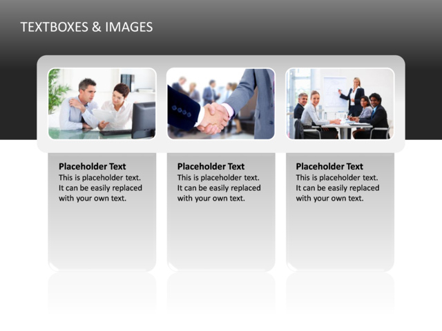 PowerPoint Slide - textbox-diagram-3d-grey-3-images-cg-45