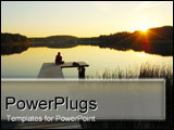  Power Point Template of - Man sitting on dock over lake. - Royalty Free PPT