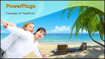  Power Point Template of - wo stylish beach chairs on idyllic tropical white sand beach. Shadow from the palm trees. No noise  - Royalty Free PPT