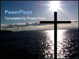  Power Point Template of - A cross silhouetted against a sparkling ocean - Royalty Free PPT