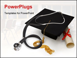  Power Point Template of - Mortar board  diploma and stethoscope on white - Royalty Free PPT