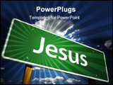  Power Point Template of - Jesus Green Road Sign Illustration on a Radiant Blue Background. - Royalty Free PPT
