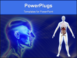  Power Point Template of - 3D render of a glass male head  placed on a blue  brainwaves  background - Royalty Free PPT