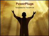  Power Point Template of - Man holding arms up in praise against a sunburst - Royalty Free PPT