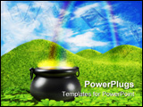  Power Point Template of -  pot at the end of the rainbow shown surounded by a lucky clover garden and roling hills of grass i - Royalty Free PPT