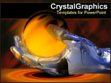 Power Point Template of - Illustration of metallic hand holding glowing ball. - Royalty Free PPT