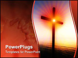  Power Point Template of - A religious cross floating impossibly over the sea at sunrise. - Royalty Free PPT