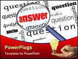  Power Point Template of - A magnifying glass hovering over many questions to find the answer - Royalty Free PPT