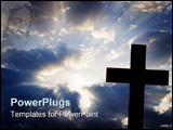  Power Point Template of - a silhouette of a cross against a beutiful cloud filled sky with rays of sunlight shining out - Royalty Free PPT