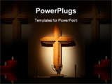  Power Point Template of - The cross is lit by a spot and the altar there is some candle lights - Royalty Free PPT