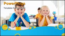  Power Point Template of - Boy and girl sitting together at a desk at school - Royalty Free PPT