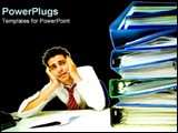  Power Point Template of - Man sitting exhausted at his desk. - Royalty Free PPT