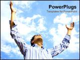  Power Point Template of - Man throwing his arms up while looking to the sky. - Royalty Free PPT