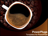  Power Point Template of - White mug of hot coffee over brown espresso beans. - Royalty Free PPT